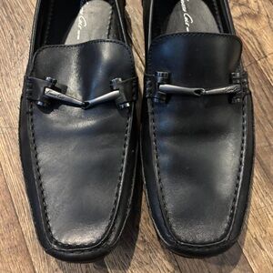 Kenneth Cole Black Leather Loafers with Metal Accent
